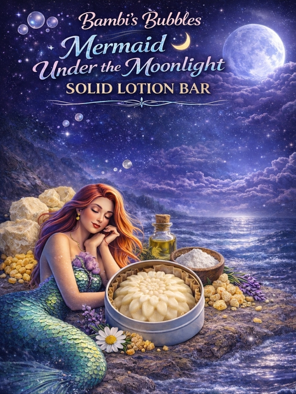 Back In Stock ! Bambi's Bubbles Mermaid Under the Moonlight Solid Lotion Bar